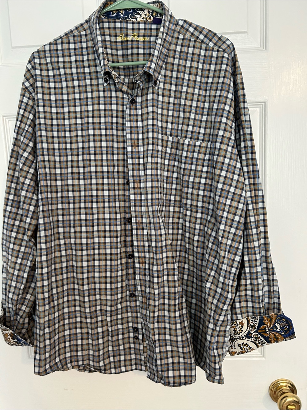 Alan Flusser Brown and Blue Plaid Button-Down Shirt